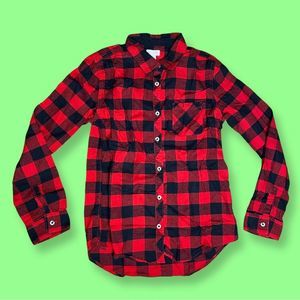 Cat & Jack Unisex Black and Red Buffalo Check Flannel Shirt Kids Size XL